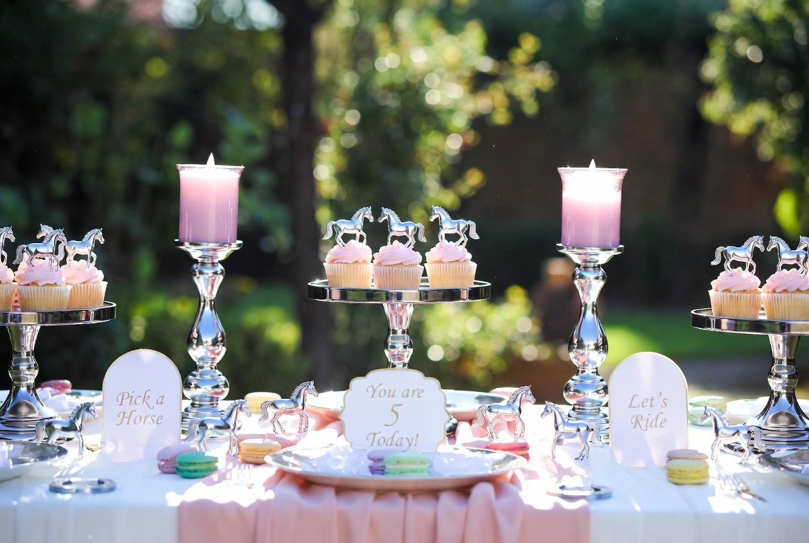 Pink and silver table three-quarter angle