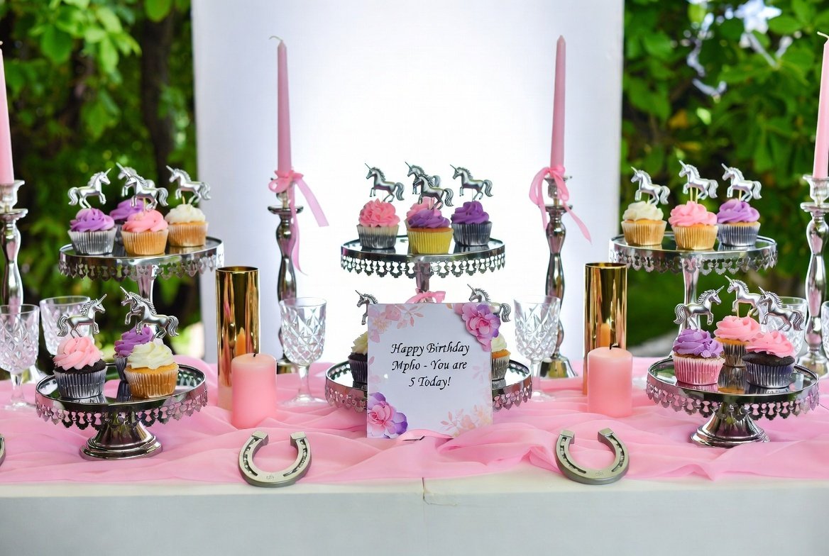Elegant pink and silver setting with draping